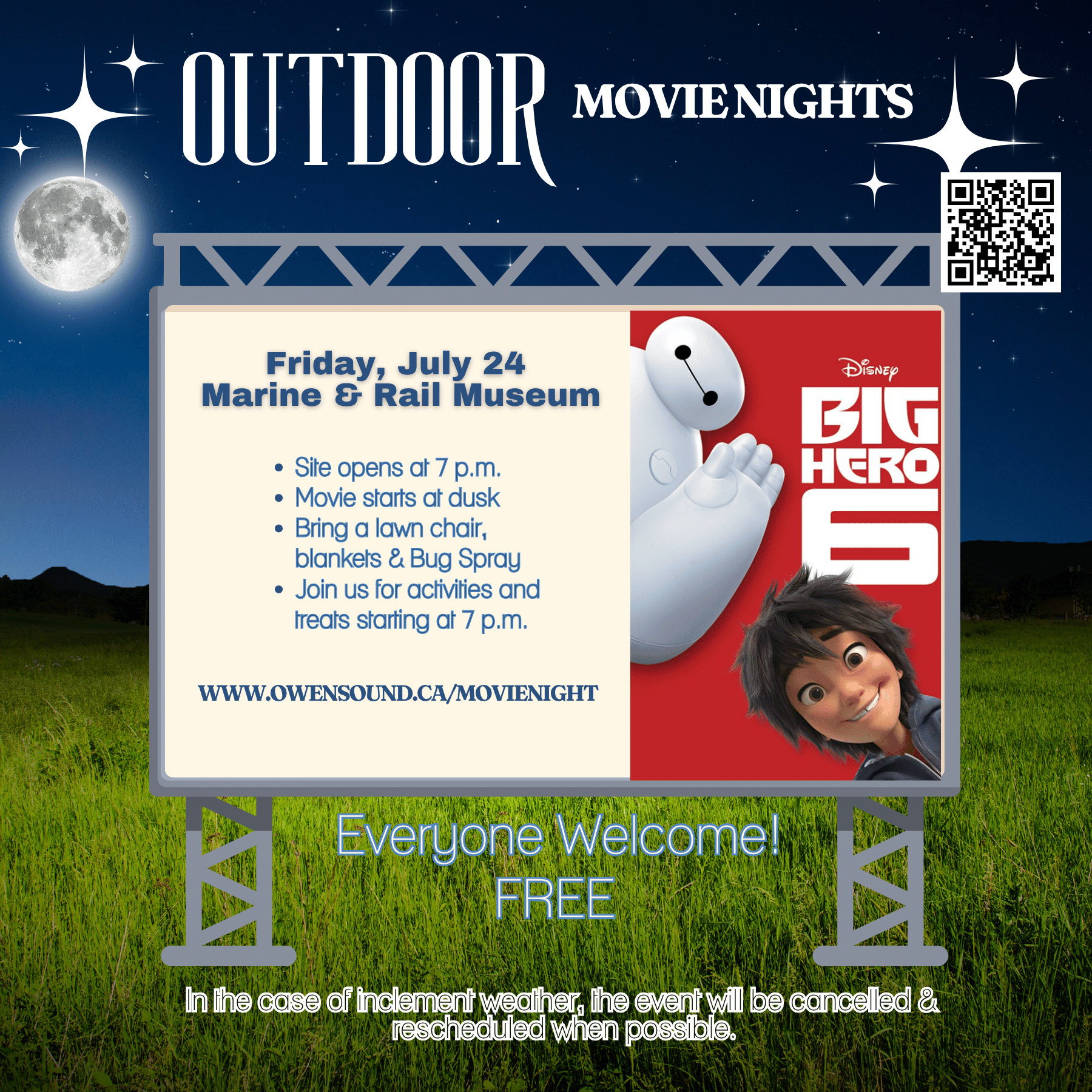 Event image Outdoor Movie Night featuring BIG HERO 6 at the Marine and Rail Museum